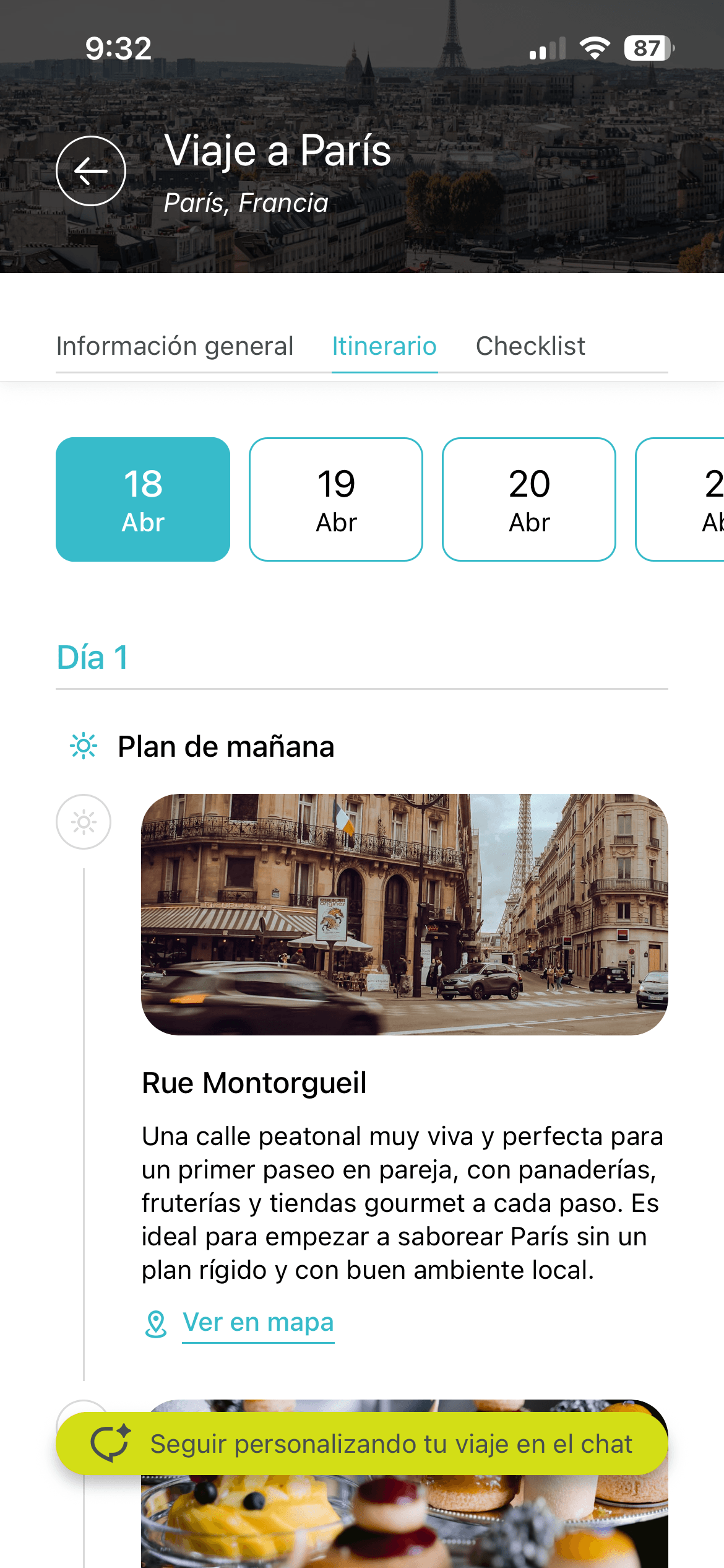 Itinerario día por día generado por Wayvo